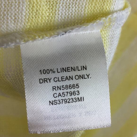 New Nordstrom Signature 100% Linen Striped T-shirt Yellow White Top Small $129 - Picture 5 of 7